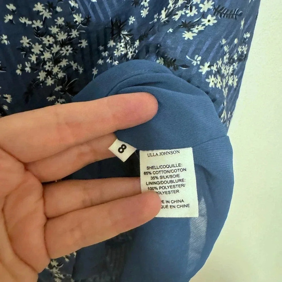 Ulla Johnson Enid Blue Floral One Shoulder Silk Blend Blouse  - Bow Asymmetrical - Picture 7 of 10